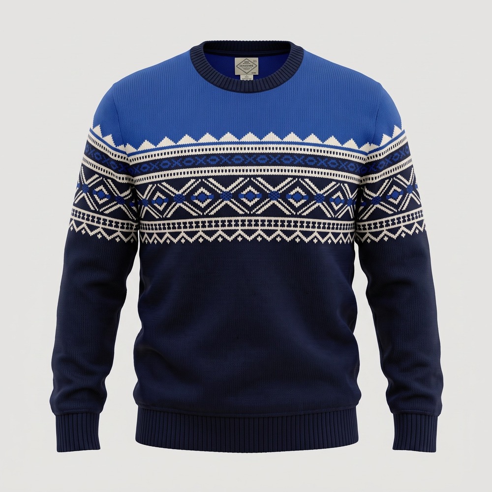 St. John's Bay Mens Large Blue Fair Isle Crewneck Sweater Geometric Knit